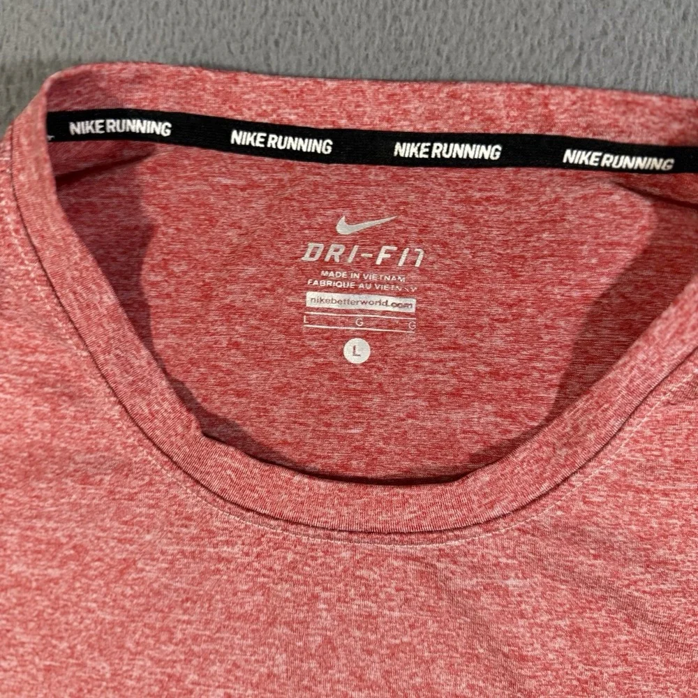 Nike‎ Running Shirt Mens Large Heather Red Dri Fit Short Sleeve Athletic Top